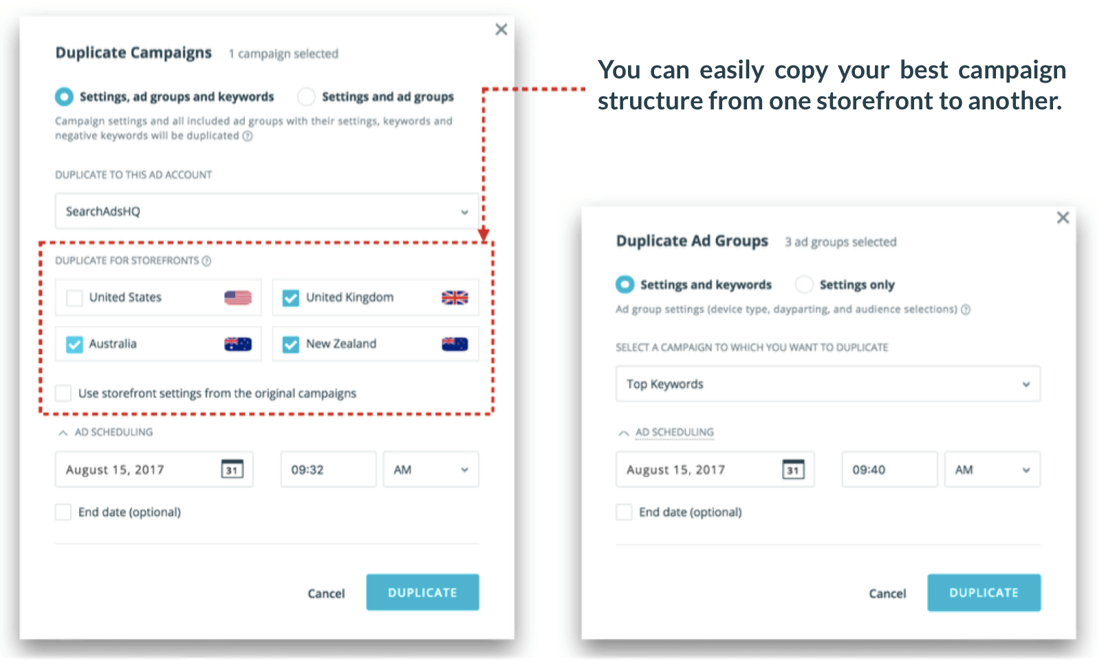 Duplicating Apple Search Ads campaigns structure