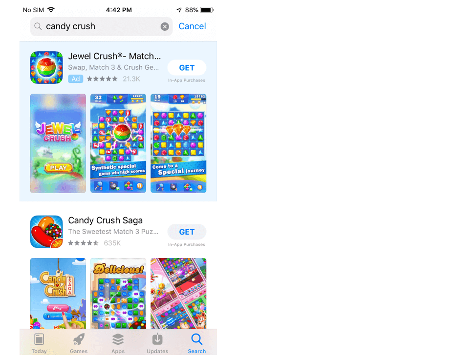 Apple App Store search results 