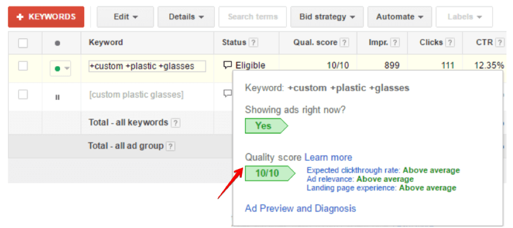  google ads quality score