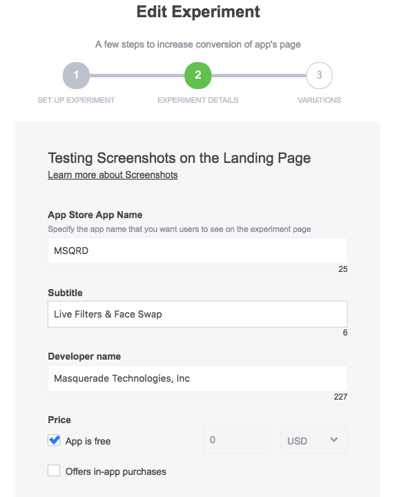 editing SplitMetrics experiment 