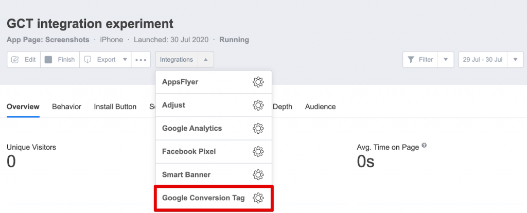 Google Conversion Tag Integration